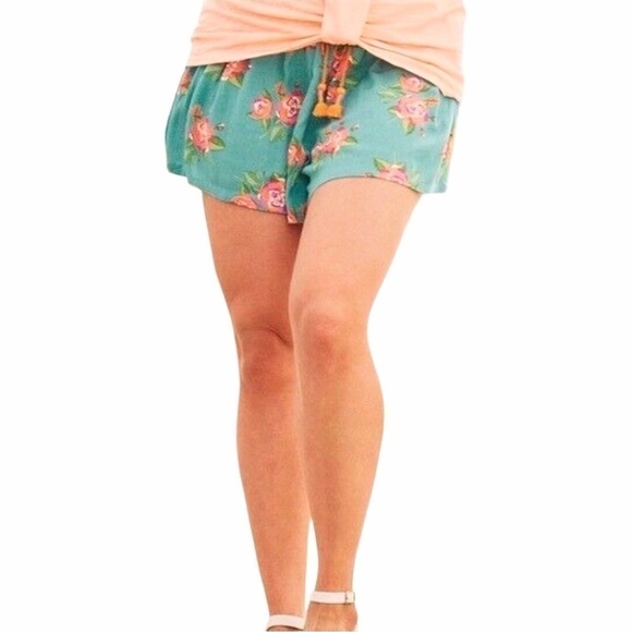 Matilda Jane Womens Medium Long Walks Shorts Floral Pull On Green Pink 27698B - Picture 2 of 16